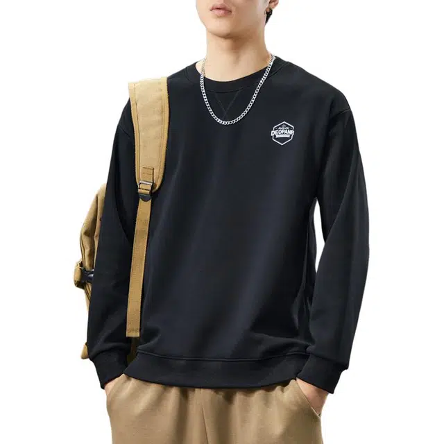 协协乐 美式圆领套头重磅春秋季上衣打底衫长袖时尚个性字母印花宽松潮牌小众设计款卫衣 男女同款