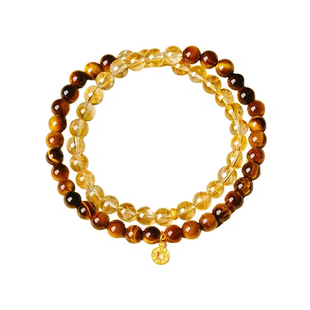 仙园韵 新中式复古国潮招财精致转运双圈叠戴轻奢时尚高级小众设计手饰#好运 黄水晶 手串 男女同款情侣款