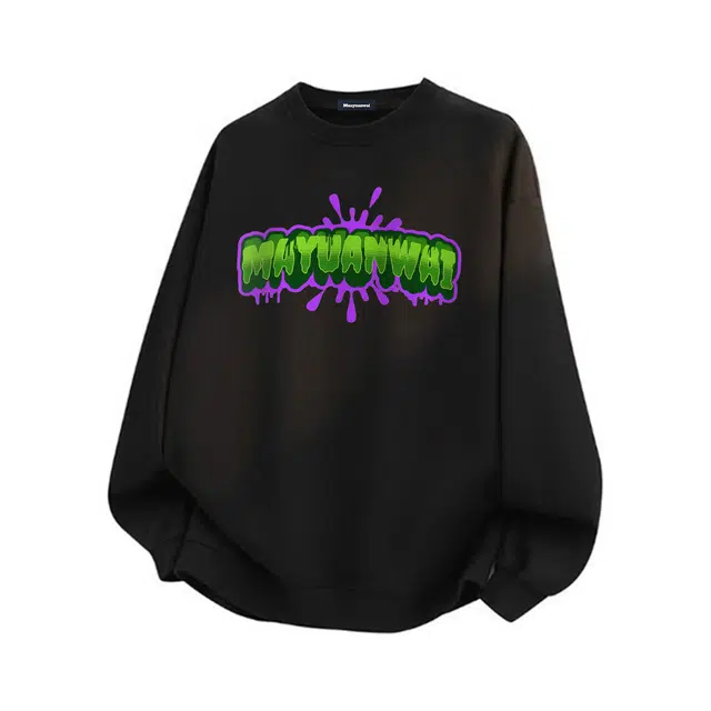 马员外 美式复古高街休闲舒适宽松日常通勤重磅印花字母涂鸦街头卡通动漫圆领套头落肩长袖卫衣 男女同款