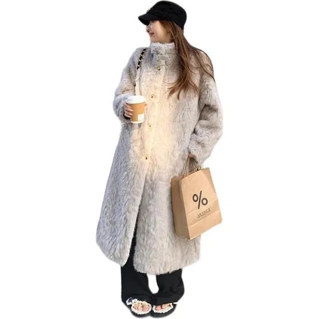邓大喵 韩系冬季立领羊羔毛外套女长款加厚环保女皮草 女款