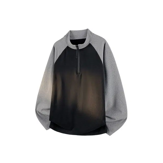 加荣 美式复古半拉链德绒打底衫男春秋季撞色拼接设计长袖体恤运动卫衣半男款潮牌高级感宽松休闲衬衣感小众男上衣 男女同款