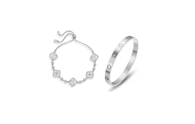 尚银福 浪漫四叶草 幸运草甜美可爱森系轻奢气质精致文艺小清新少女感 简约时尚日常休闲通勤创意百搭手饰 合金 手链 女款