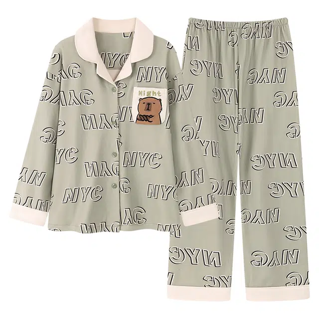 俏霓桐 可爱卡通翻领保暖甜美长袖长裤家居服可外穿睡衣套装 女款