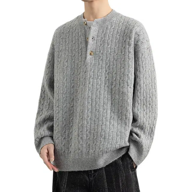 马员外 宽松纯色休闲针织衫 男款