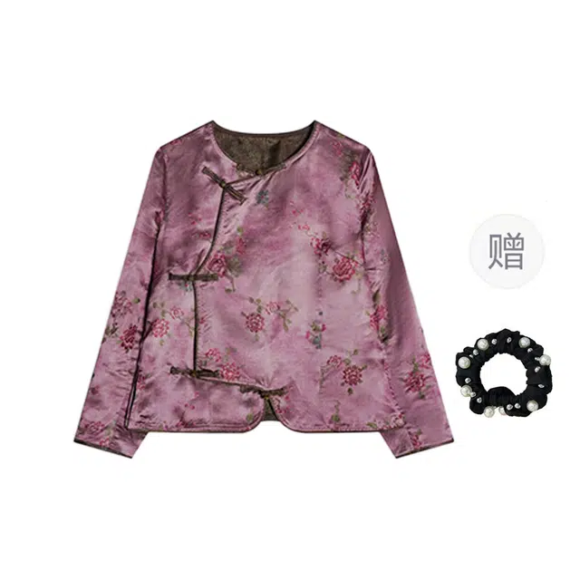 雾闪闪 新中式国风印花上衣气质时尚显瘦提花斜襟衬衫 女款