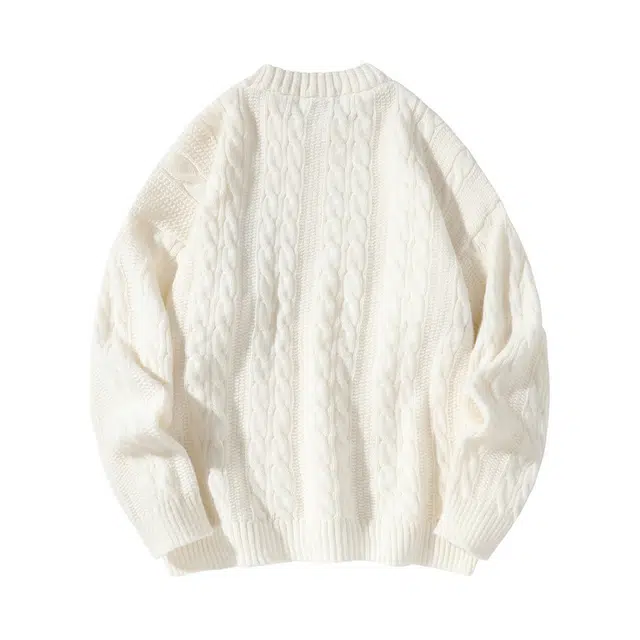 卡皮巴拉小黄豚 纯色简约复古学院风软糯慵懒感麻花纹理潮流基础品牌标百搭宽松舒适高级感情侣休闲落肩圆领保暖亲肤打底衫长袖毛衣 男女同款