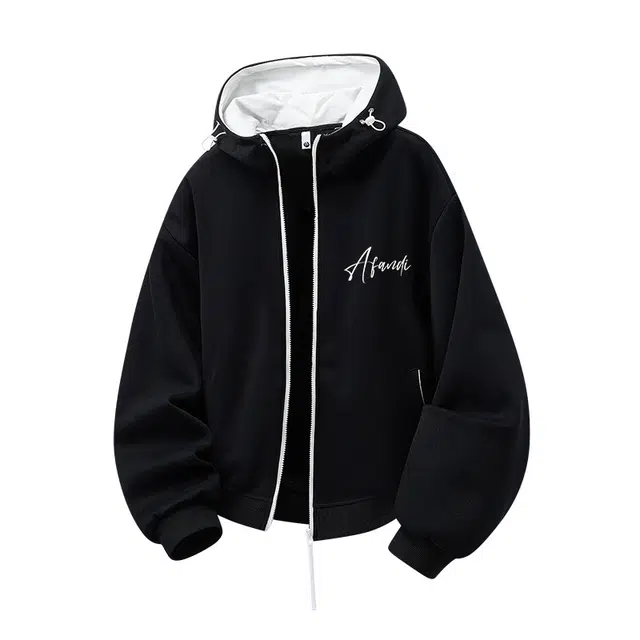 阿凡迪 美式复古高街潮流撞色几件风基础款开衫外套通勤百搭高级感情侣宽松休闲重磅长袖连帽卫衣 男女同款