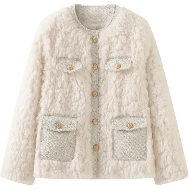 柏黛妃 毛茸茸内胆羊羔毛外套女冬加厚小香风棉服 女款