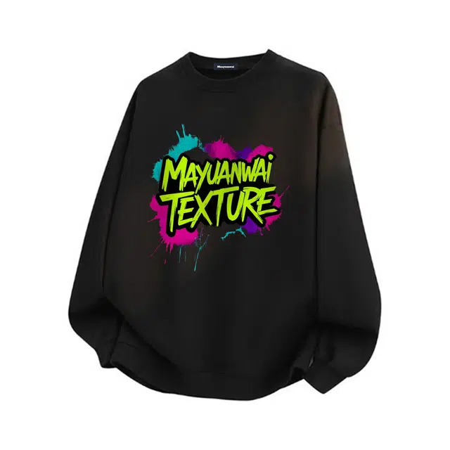 马员外 美式复古高街休闲舒适宽松日常通勤涂鸦绘画印花字母圆领套头落肩长袖卡通卫衣 男女同款