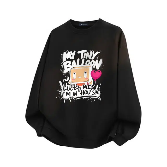 马员外 美式复古高街休闲舒适宽松日常通勤印花字母卡通动漫圆领套头落肩长袖卫衣 男女同款