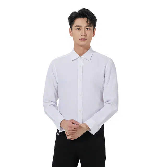 利郎 都市休闲纯色质感尖领舒适简约长袖衬衫 男款