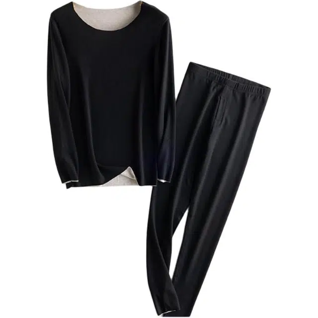 潞优野 舒适羊毛蚕丝无痕德绒男士秋衣秋裤加绒加厚发热打底衫秋冬款保暖套装 男款