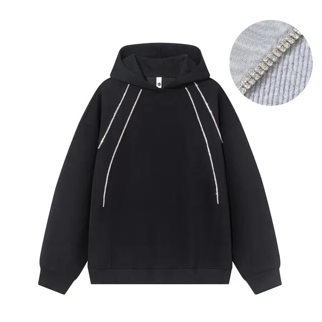 【重工闪耀明线双排钻】布客行 美式复古高街趣味潮牌不规则拼接宽松休闲舒适百搭轻奢老钱港风学院风重磅华棉连帽春秋长袖卫衣 男女同款