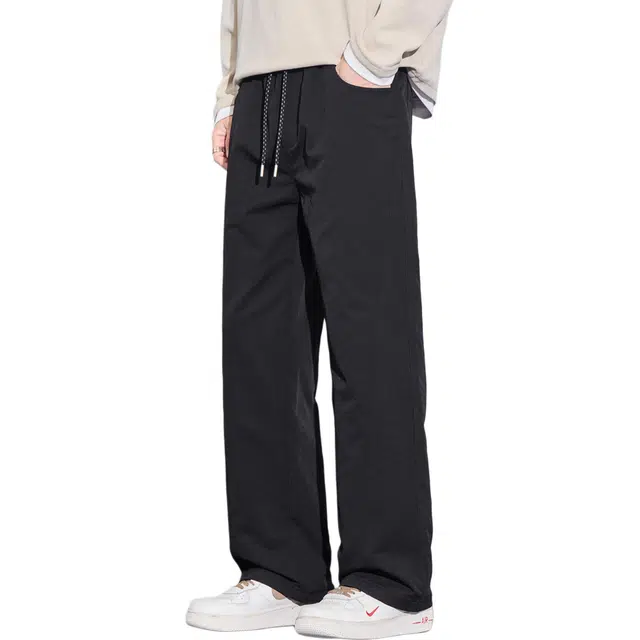 瑞梵帝斯 秋季阔腿运动裤透气宽松直筒长裤子美式潮牌高街风抽绳松紧腰多口袋设计青少年时尚百搭潮流帅气户外休闲裤 男款
