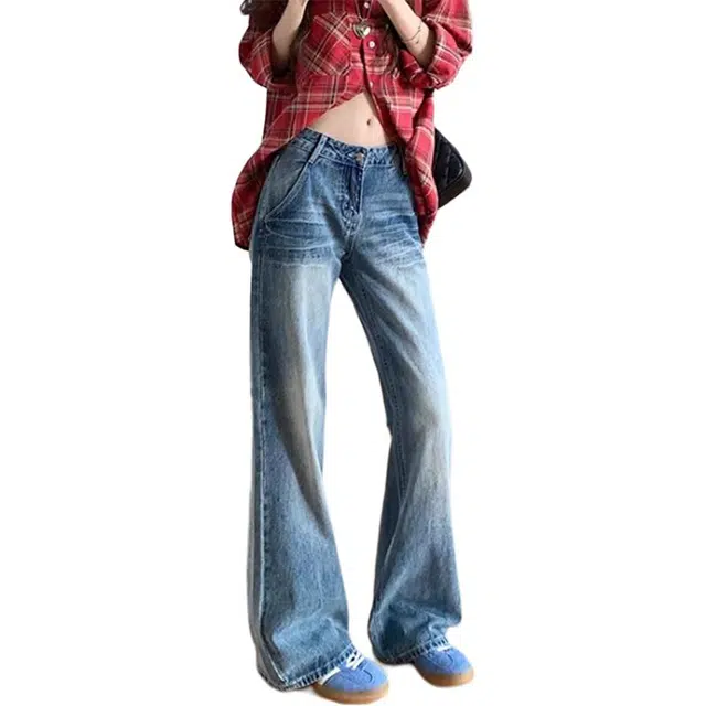 如续 美式复古阔腿裤女早秋设计感怀旧百搭拖地裤长裤子牛仔裤 女款