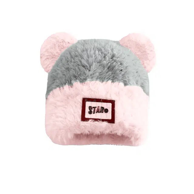 冠辉 可爱小熊耳朵套头帽秋冬季百搭加厚保暖护耳甜美可爱耳朵毛绒帽子冬天加绒加厚保暖百搭护耳套头帽潮 针织 绒线帽 女款