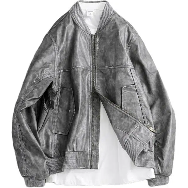 宫奴 美式复古潮牌手工擦洗做旧蜡感宽松皮衣夹克 男女同款