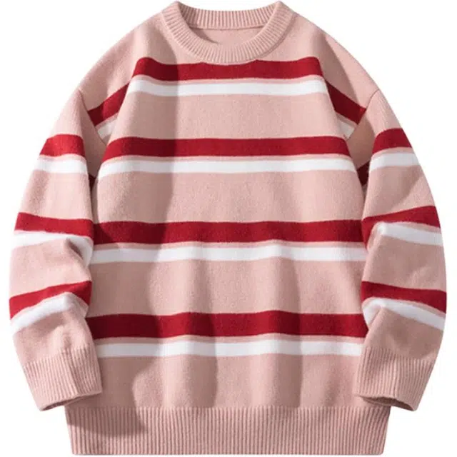 欧迪芬 秋冬季潮牌条纹打底衫内搭毛线衣服复古撞色宽松百搭柔软舒适保暖毛衣 女款