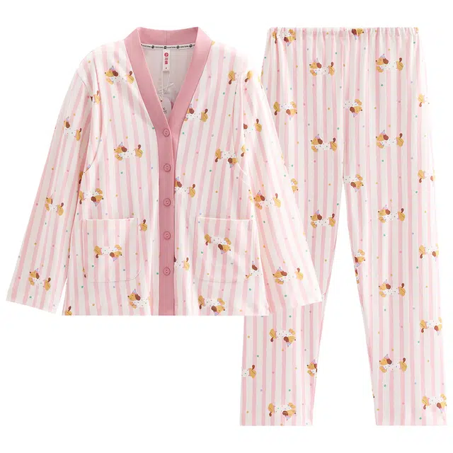 芬腾 纯棉月子服春秋季女士抗菌长袖孕妇产后哺乳抗静电家居服睡衣套装 女款