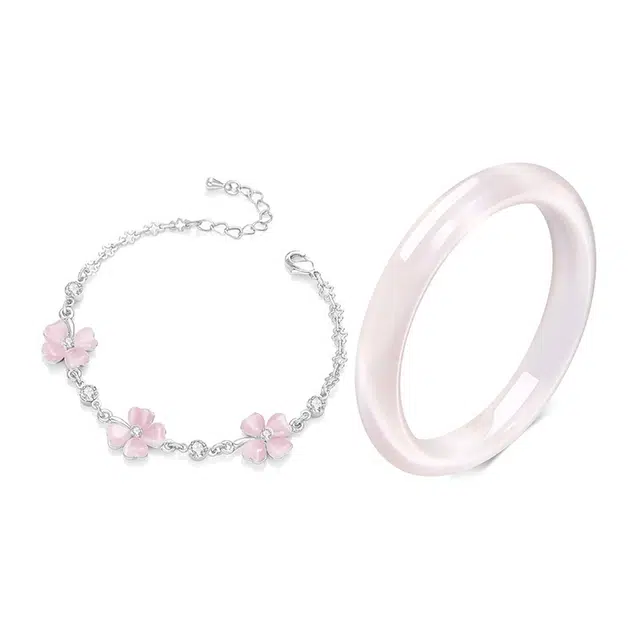 【美人镯 幸运四叶草】 百慕眸 国潮新中式古风优雅气质 桃花将至 白月光 通勤百搭显白手饰叠戴套装#好运 琉璃 手链 女款