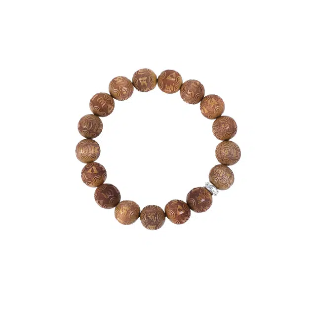 茂琼 招财进宝万事顺遂好运连连新中式国潮复古民族风高级盘玩文玩转运念珠雕刻单圈盘串 楠木 木作手串 男女同款情侣款