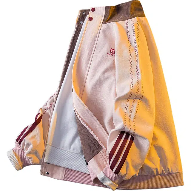 邦固依品 秋季 美式撞色立领设计感棒球服外套男潮牌宽松三道杠拼接运动夹克 男款