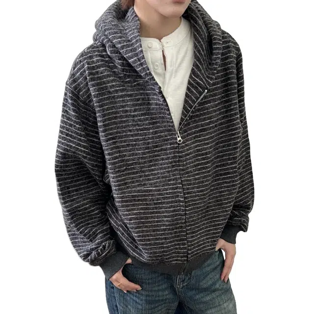 加荣 秋条纹连帽卫衣外套男小众设计感休闲宽松美式开衫男早秋拉链男款百搭慵懒风潮牌高级情侣上衣 男女同款