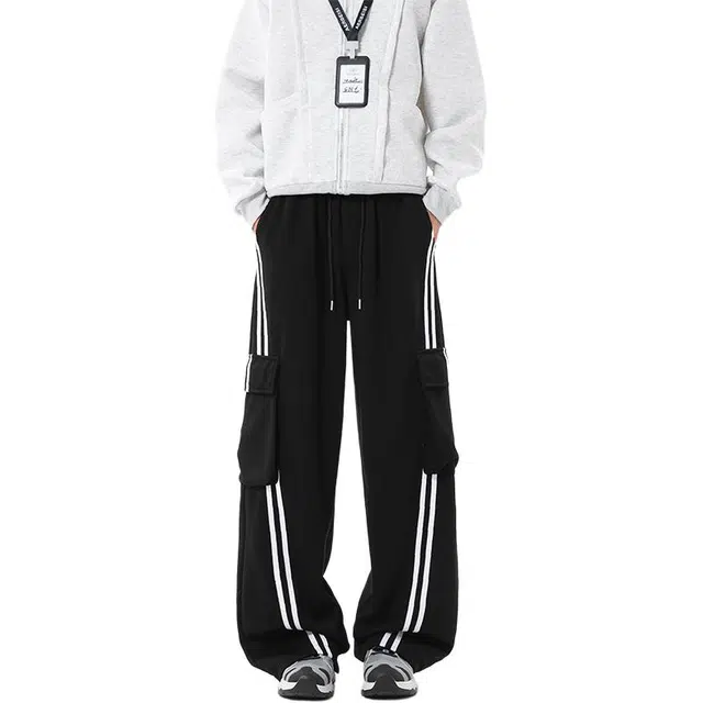 海尔斯 美式百搭潮流阔腿宽松系带休闲裤 男款