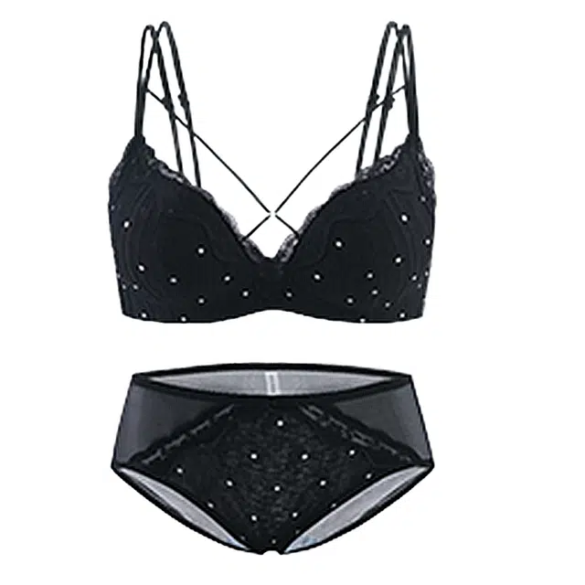 潞优野 纯欲少女小胸聚拢显大无钢圈波点不空杯防下垂双肩带美背内衣裤套装 女款