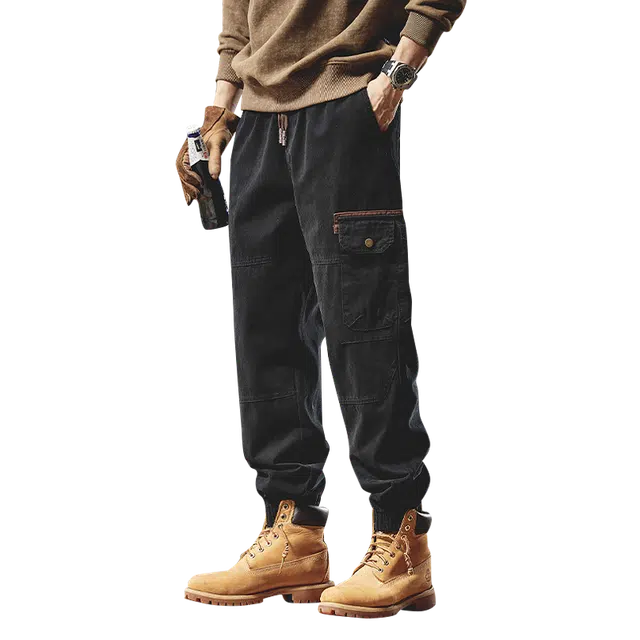 协协乐 美式高街风纯棉重磅解构机能秋冬季潮牌拼接设计氛围感复古宽松哈伦九分裤百搭青少年弹力抽绳休闲运动长裤工装裤 男款