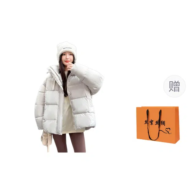 丝絮丝绸 宽松连帽长袖棉服 女款