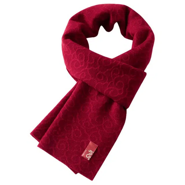 玖慕 中国红秋冬羊毛加厚长辈本命年送礼 绒线围巾 男女同款情侣款