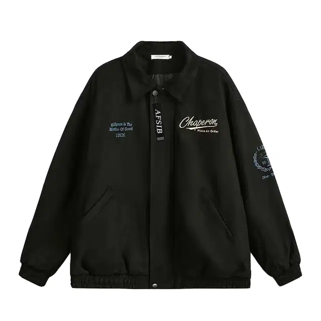 艾梵斯贝 美式复古潮流麂皮绒刺绣翻领美拉德高街风潮酷日常通勤百搭宽松休闲时尚高级感气质无性别情侣款夹克 男女同款