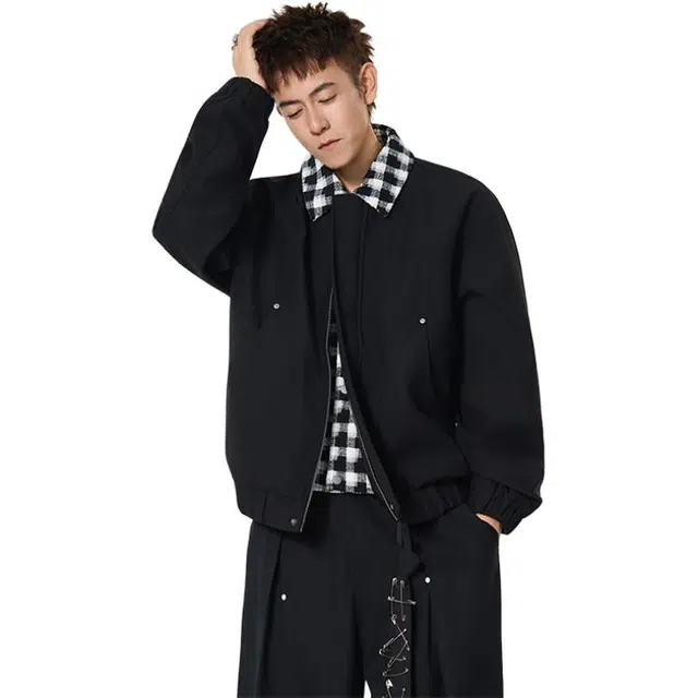 左岸 春秋季美式复古潮流百搭撞色拼接假两件开衫上衣休闲宽松舒适防风潮牌翻领工装风外套夹克 男款