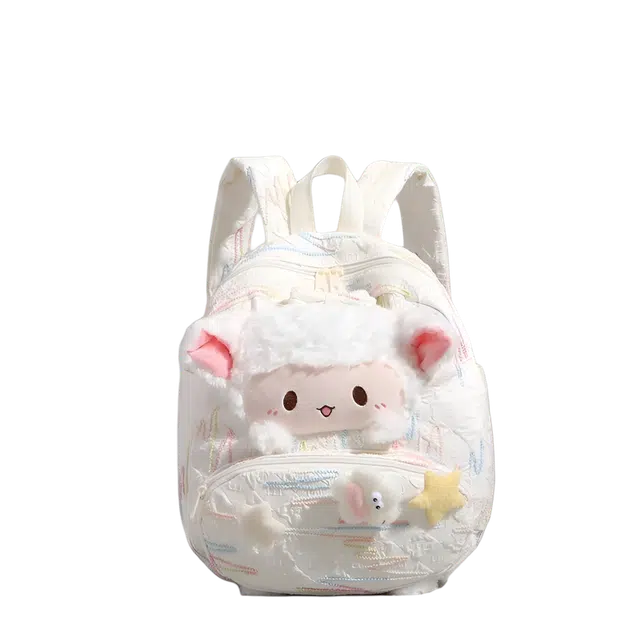 绿野客 高颜值 可爱小羊 秋冬季女大学生 书包大容量 通勤背包 涤纶 双肩包 小号 儿童款 白色