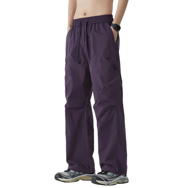 顶峰保罗 户外登山骑行软壳褶皱工装伞兵裤无性别主义多巴胺潮牌高街直筒运动长裤弹力抽绳简约百搭显高显瘦宽松阔腿垂感休闲裤 男女同款