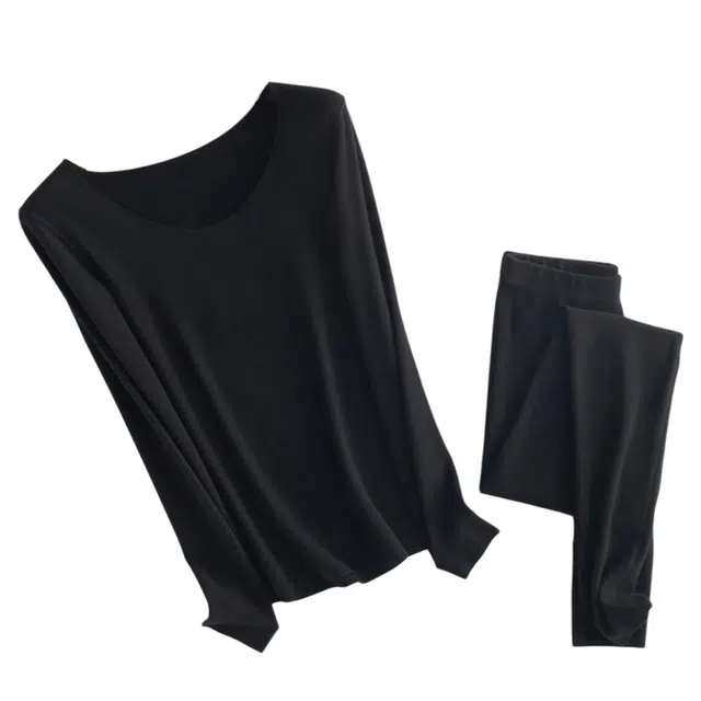 潞优野 舒适亲肤德绒无痕加绒加厚双面磨毛发热紧身打底衫秋衣秋裤保暖套装 女款