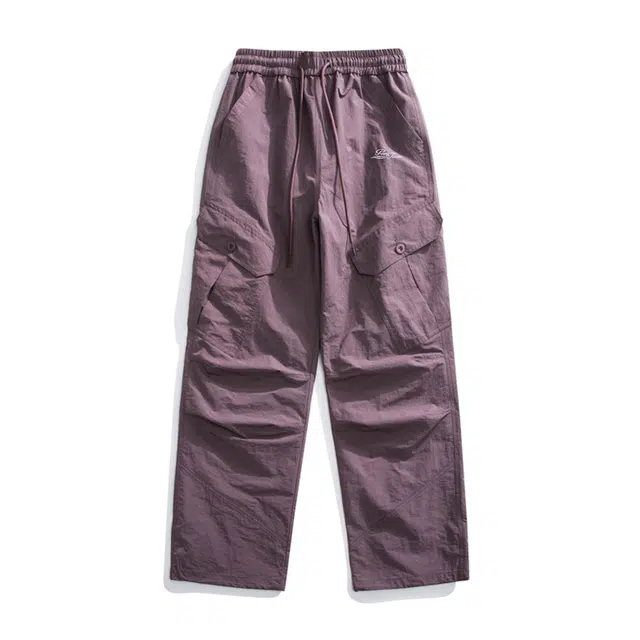 黑恐龙 美式高街潮流字母印花立体纯色中腰系带工装直筒垂感时尚百搭舒适宽松户外运动日常通勤长裤休闲裤 男女同款