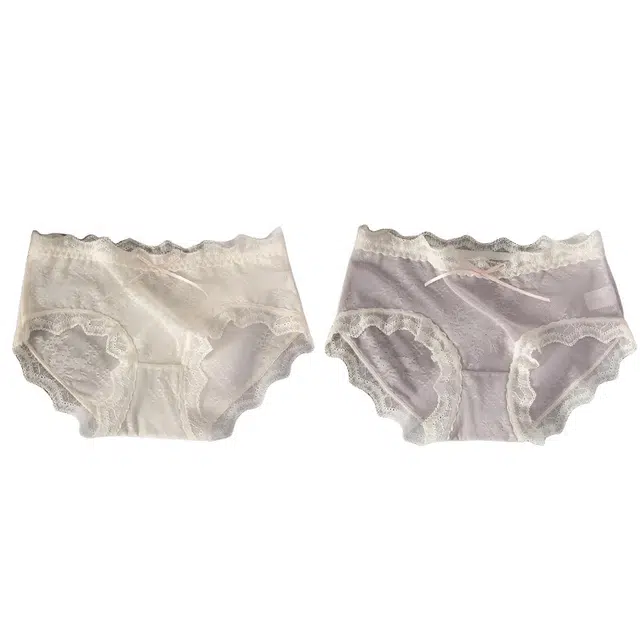 草本初色 蕾丝纯欲性感中腰三角裤包臀透气柔软少女甜美蝴蝶结高弹法式无痕全棉裆抑菌内裤 女款