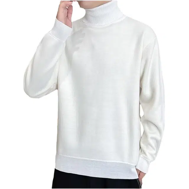 太子龍 美式港风高街加绒加厚修身长领针织衫 男款