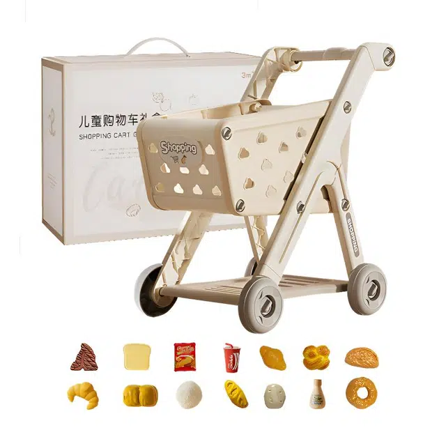 益米 迷你超市购物车 可推可玩 仿真食物套装 过家家玩具