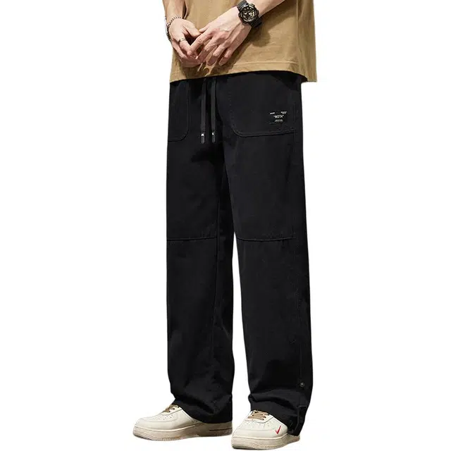 协协乐 纯棉拼接氛围感工装裤美式高街风春秋季宽松直筒潮牌青少年弹力抽绳痞帅百搭运动长裤休闲裤 男款