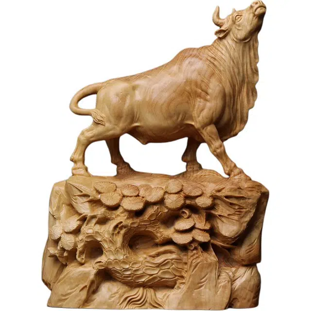 得笙陌 牛气冲天木雕昂首牛家居客厅办公装饰品工艺品实木 黄杨木 木作摆件 男女同款情侣款