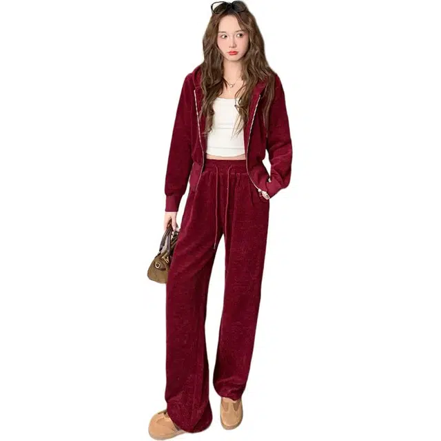 稻草人 舒适休闲时尚长袖长裤拉链上衣外套运动两件套装 女款