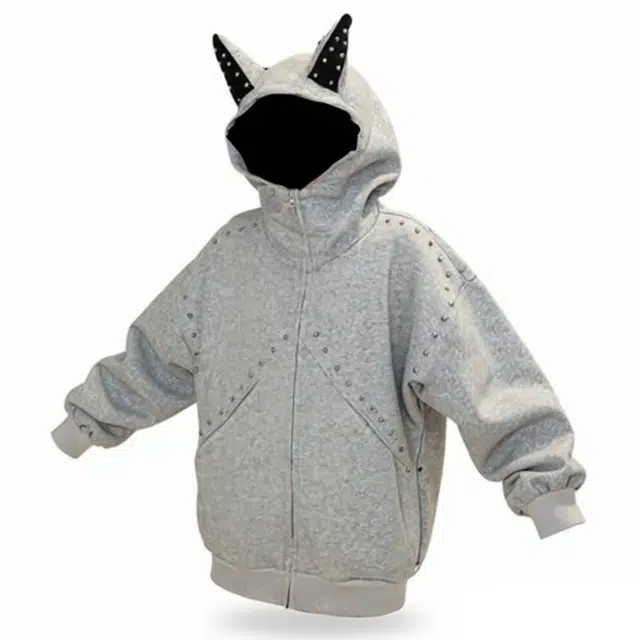 华夏儿女 柳钉杜宾美式百搭软糯亲肤高级感潮流气质早秋设计感重磅犬复合开衫连帽简约时尚上衣外套卫衣 女款