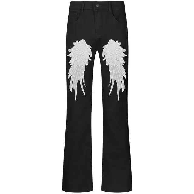 极限涡轮 万针刺绣立体浮雕绣花美式高街微喇宽松运动休闲百搭中腰高级感直筒显高显瘦垂感弯刀学院风牛仔裤 男女同款