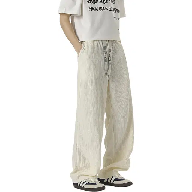 尘映 美式潮牌高街垂感情侣百搭男小众早秋校园穿搭微阔腿抽绳显高运动通勤长裤宽松纯色直筒裤子工装裤 男女同款