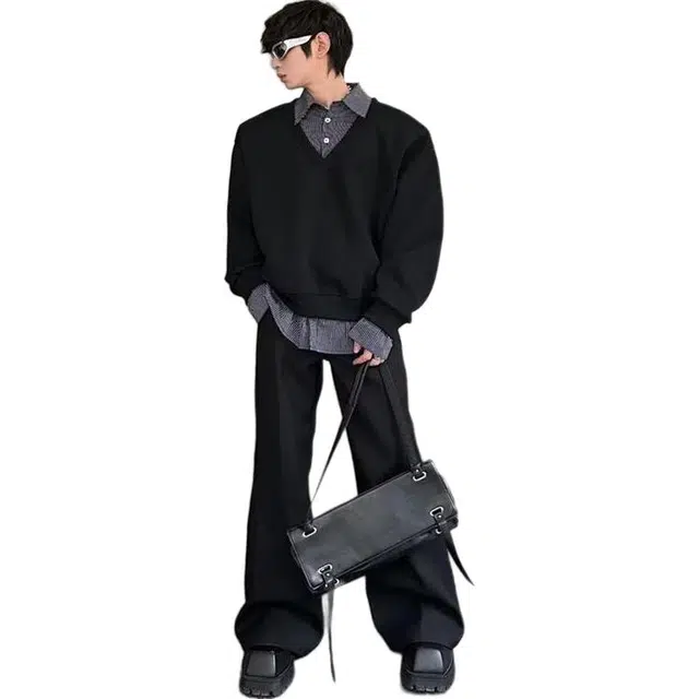 拓菲 小众设计感假两件拼接春季宽松休闲时尚高级感上衣卫衣 男女同款