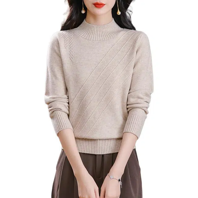 左岸 优雅针织半高领简约设计纹路时尚质感保暖舒适柔软透气休闲经典纯色长袖上衣毛衣 女款