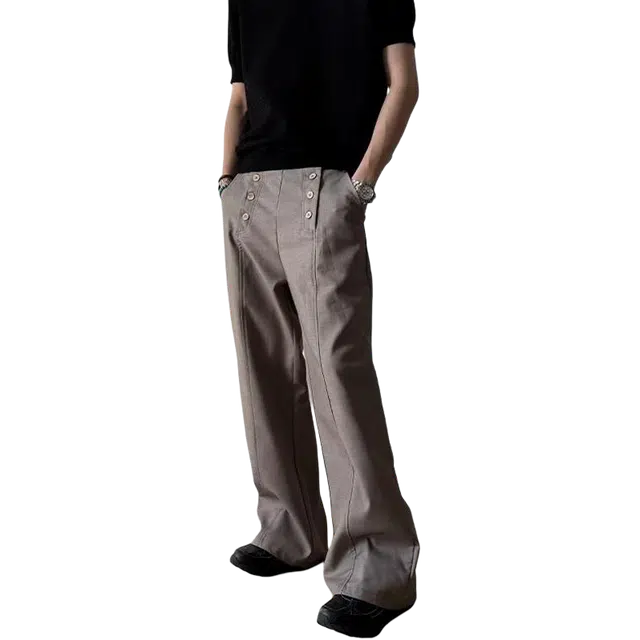 一碗士多 美式复古高街小众纯色百搭双排扣设计感老钱风垂感拖地直筒阔腿裤子个性时尚日常通勤经典休闲裤 男女同款